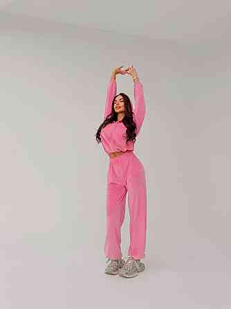 Жіночий стильний повсякденний велюровий костюм-трійка Рожевий, 42/44 Одеса