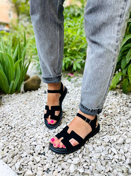 Mermaid Босоніжки жіночі чорні Mermaid 514 літні з натуральної замші / Зручне замшеве взуття на Коломыя - изображение 1