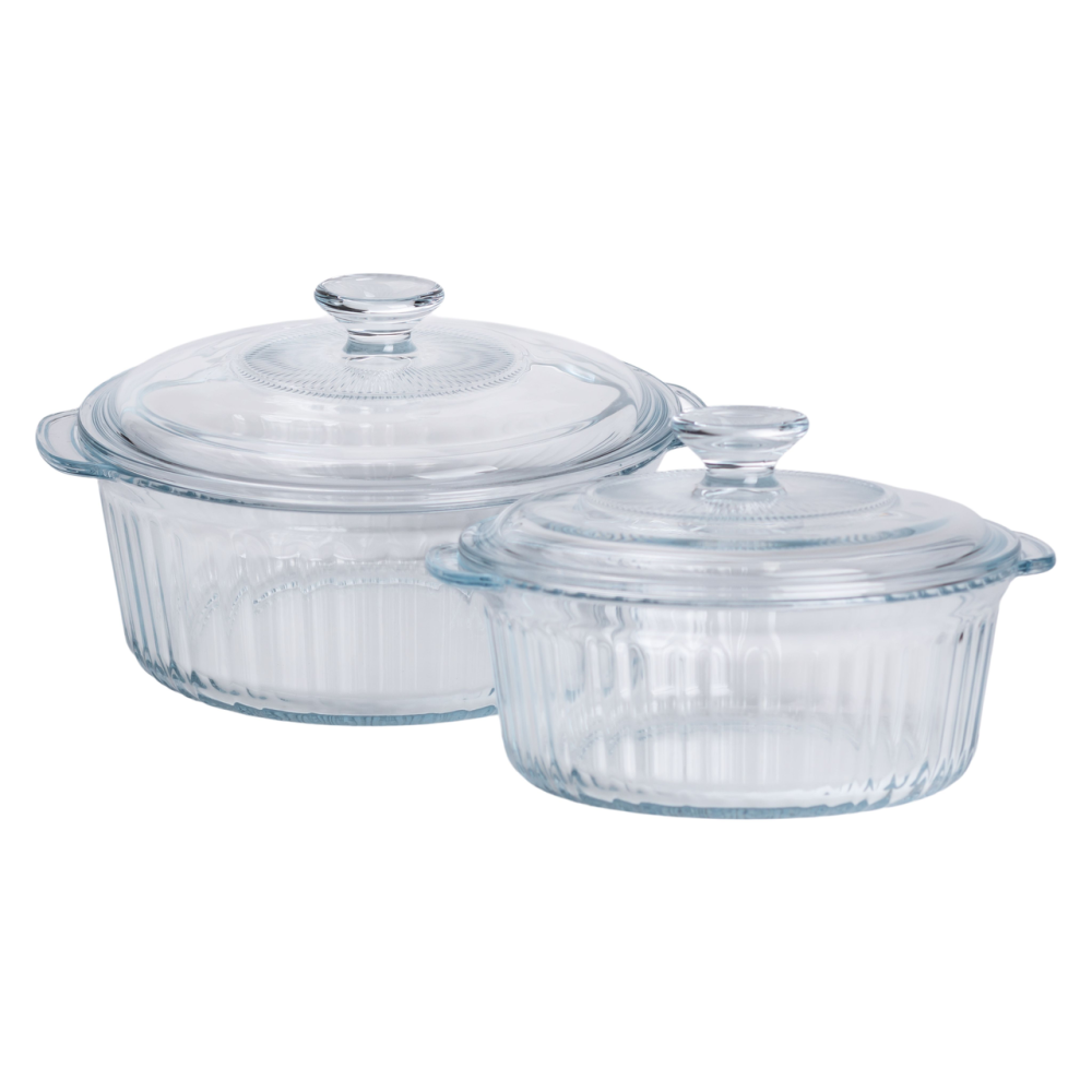 Набір круглих скляних форм для запікання з кришками 2 шт Київ - фото 1