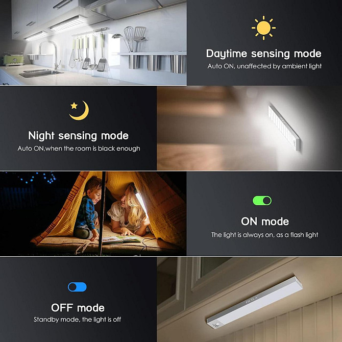 Светильник OUILA с датчиком движения 23см, LED USB, 3 режима, диммируемый, для шкафа, кухни, коридор Киев - изображение 4