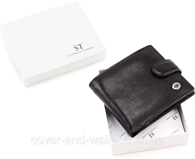 Мужской классический кошелек из черной гладкой кожи ST Leather Киев - изображение 7