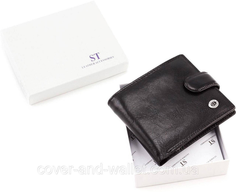 Чоловічий класичний гаманець із чорної гладкої шкіри ST Leather Київ - фото 7