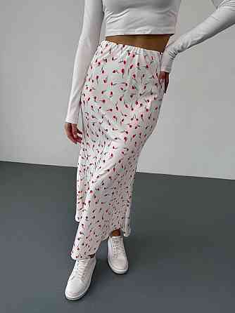 Женская стильная юбка миди из высококачественного шелка армани Белый, 44 Одесса