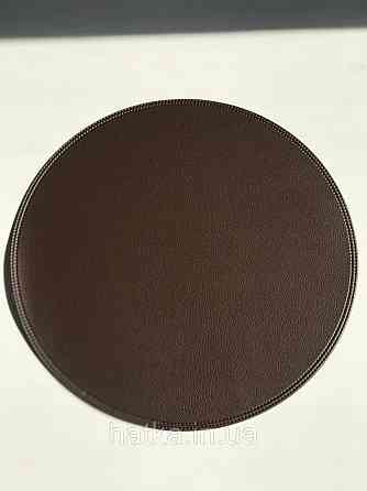 Серветка під тарілку підтарильник PU шкіра 38 см "Панкейк" кругла графіт коричневий для дому та ресторану Київ