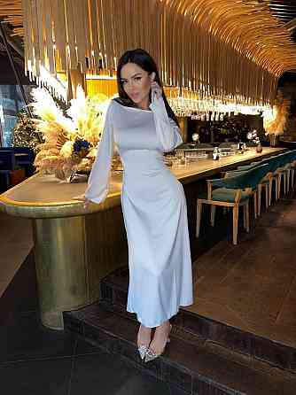 Жіноча стильна довга елегантна сукня дабл шовк Молочний, 46/48 Одеса