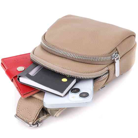 Слинг сумка из натуральной кожи для женщин Бежевый (Vintage) Киев