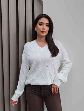 Жіночий светр оверсайз крою з камінчиками машинна вʼязка Одеса