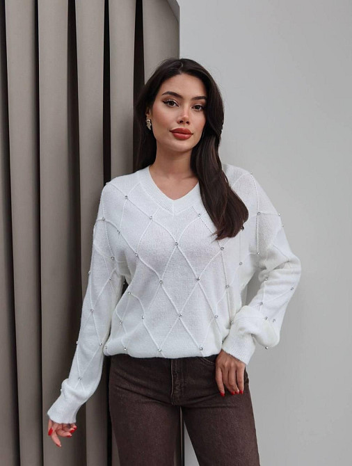 Женский свитер оверсайз кроя с камушками машинная вязка Одесса - изображение 3