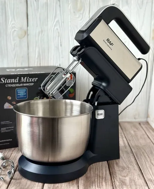 Стаціонарний Міксер з чашею 3.5л Domotec/RAF R-6652 1000W 5 режимів швидкості, віночки для замісу тіста Одеса - фото 3