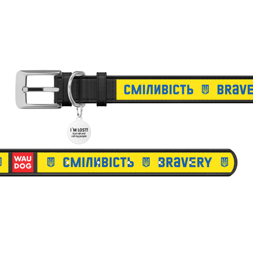 Нашийник для собак шкіряний WAUDOG Design з QR паспортом, малюнок "Сміливість", XL, Ш 35 мм, Дов 46-59 см, чорний Київ - фото 3