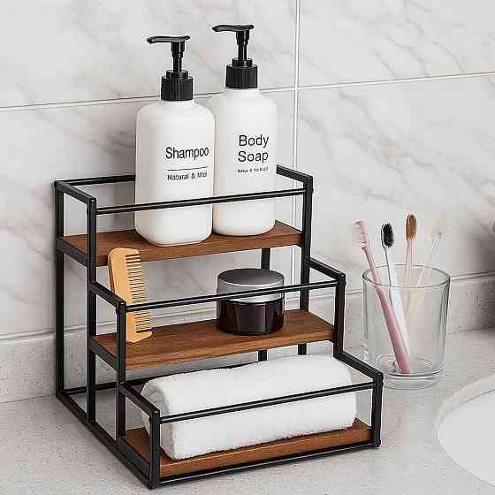 Полка для кухни ванной или бара на 3 ступени для бутылок деревянная,стойка настольная ступенчатая для сиропов Каменец-Подольский