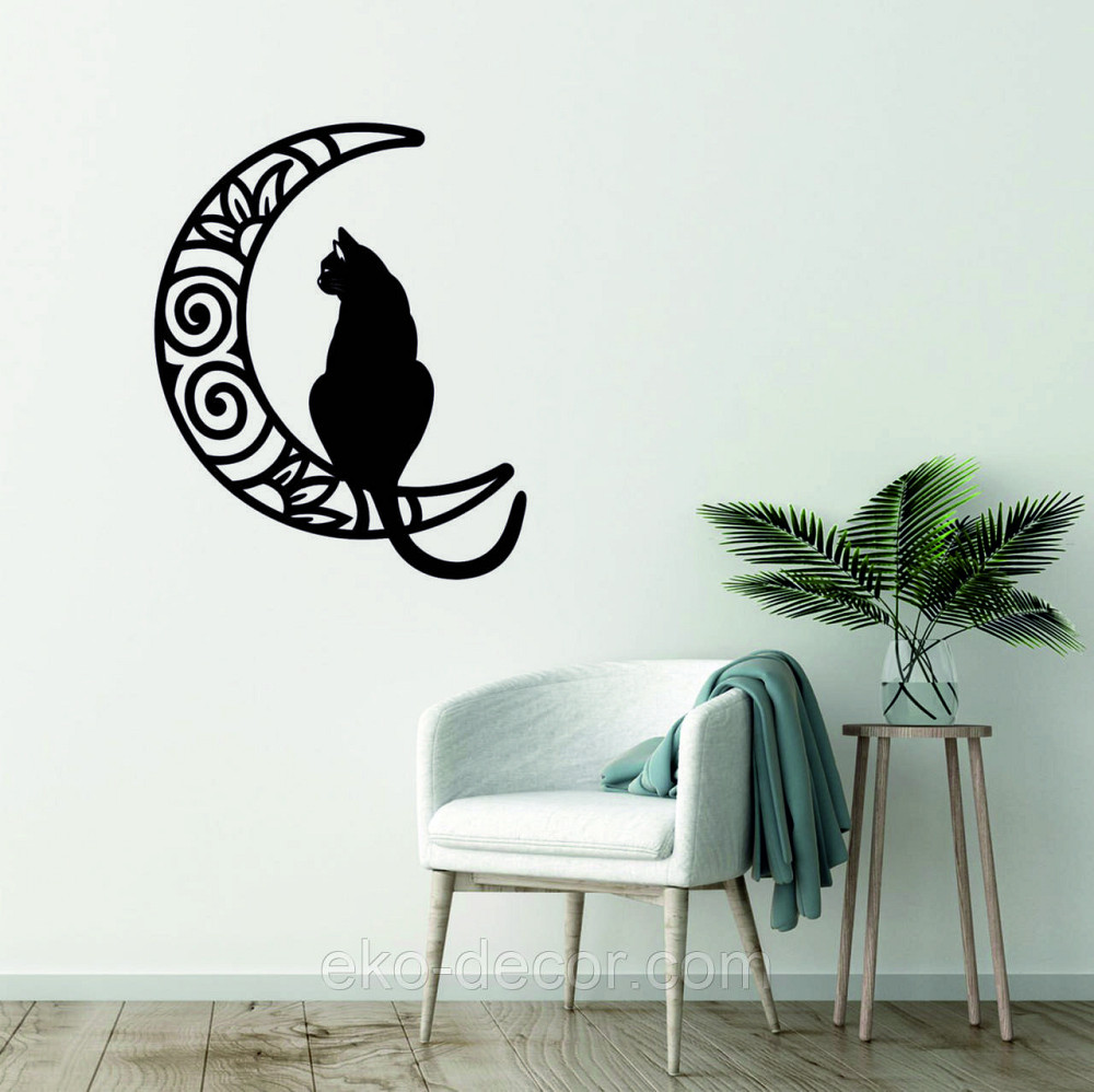 Декоративное настенное Панно «Кот на луне» Декор на стену 110*89 см, Черный Киев - изображение 5