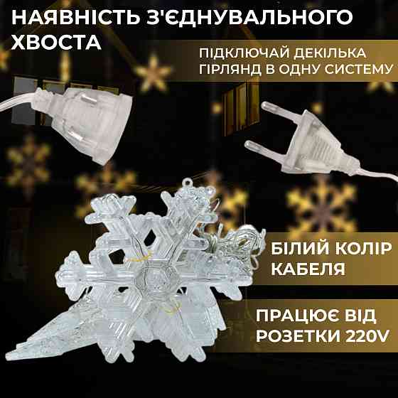 Гірлянда світлодіодна штора GarlandoPro сніжинка і зірка 12 фігур 3х1м гірлянда зірка Жовтий 1733063Y Коломия