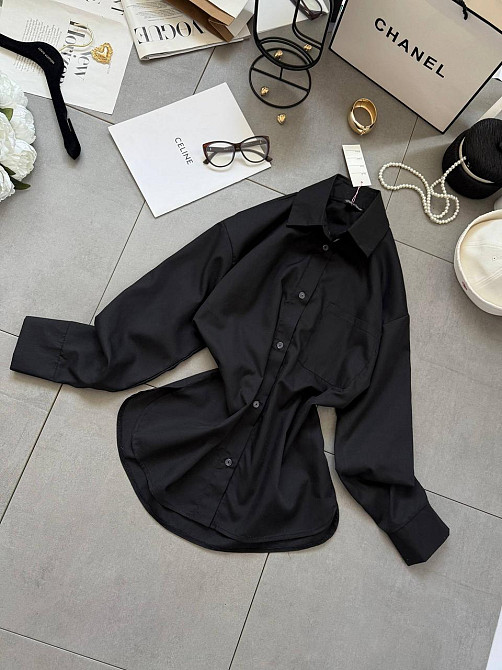 Жіноча базова сорочка на ґудзиках із бавовни Чорний, 42/44 Одеса - фото 3