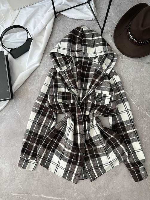 Жіноча повсякденна сорочка в клітинку з капюшоном турецький кашемір Шоколад, 42/46 Одеса - фото 4