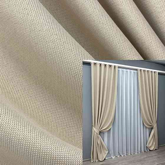 Комплект готових штор VR-Textil Льон-блекаут Льон Мішковина № 1080ш Холодний бежевий 150х270см 2 шт (30-891) Київ