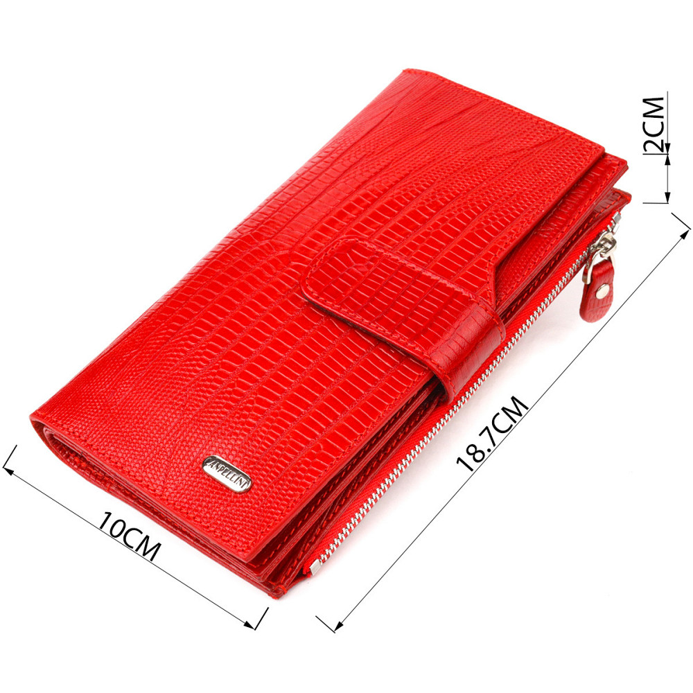 Красивый женский кошелек из натуральной фактурной кожи Красный (CANPELLINI) Киев - изображение 7