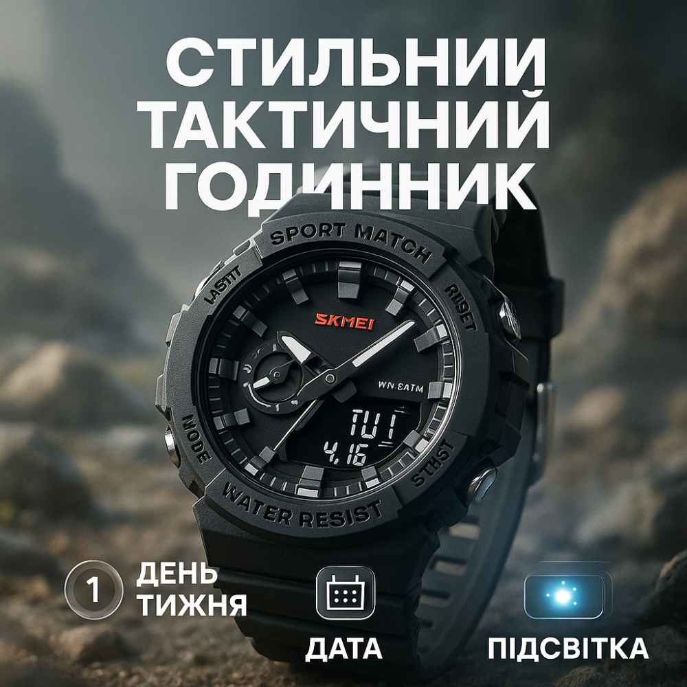 Стильний армійський годинник SKMEI 2351BKBK, Стильний тактичний годинник для чоловіка OT-72 Львів - фото 2
