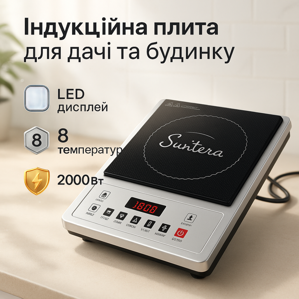 Електрична настільна плита Suntera, Плита кухонна переносна Індукційна для дачі та будинку DQ-47 Львів - фото 7