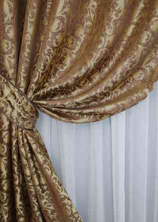 Комплект готовых штор VR-Textil Жаккард № 1587ш Коричневый с золотистым 140х270 см 2 шт (33-0548) Киев