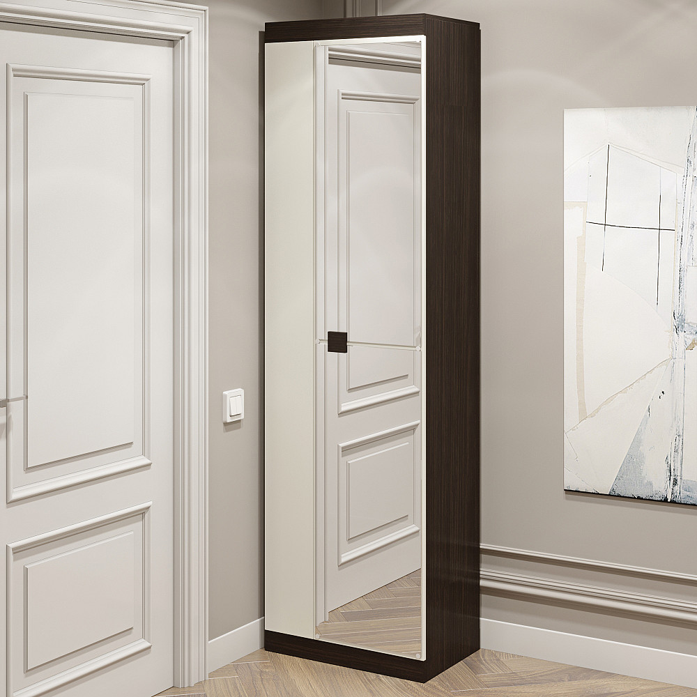 Шкаф распашной Эверест Соната-600 с зеркалом венге темный + белый (DTM-2635) Днепр - изображение 2