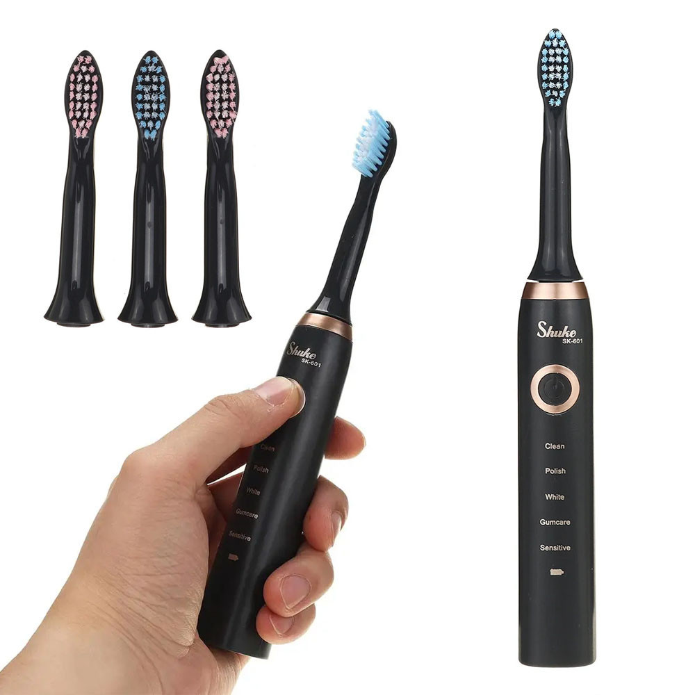 Электрическая зубная щетка, 4 насадки, Shuke, Черная/ Аккумуляторная зубная щетка / Ультразвуковая электрощетка Киев - изображение 1