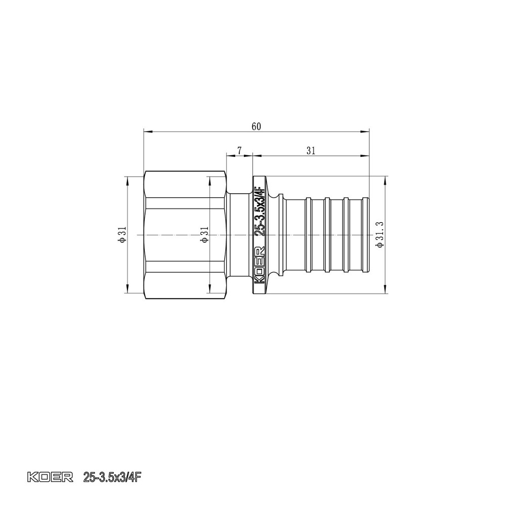 Перехідник з ВР Koer KA.A08F-25 - 25(3.5mm) x 3/4"F (KR4865) Київ - фото 3
