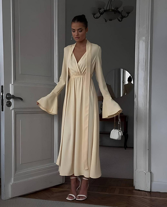 Жіноче романтичне приталене плаття костюмка Жовтий Одеса - фото 9