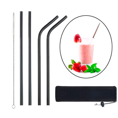 Набор металлических соломинок 4 шт, многоразовые эко трубочки для напитков, черный цвет Киев - изображение 1