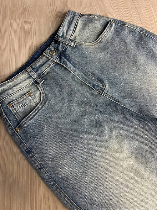 Джинси женские Sterling 9203-36 MOM бананы надпись на кармане большие размеры голубые, голубой, З4,  Одесса - изображение 8