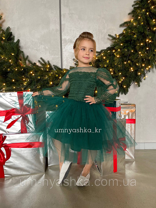 Зелене пишне плаття з рукавами 110-128 Кривий Ріг - фото 1