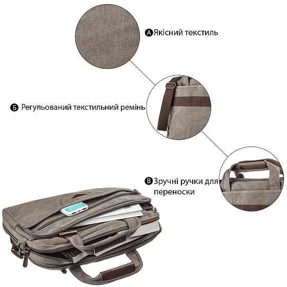 Сумка текстильна для ноутбука 15.6 Vintage 20087 Сіра Київ