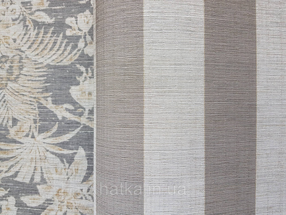 Шпалери флізелінові еко Casadeco Five o'clock 0.53х10 смуги широкі коричневі сірі із золотом під тканина Київ - фото 2