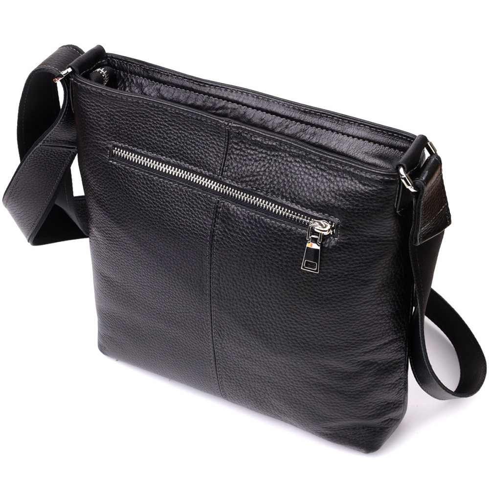 Красива сумка через плече для чоловіків із натуральної шкіри GRANDE PELLE 22883 Чорна Київ - фото 2