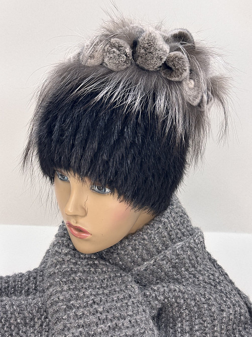 Шапка женская меховая водопад Карина Черный Харьков - изображение 6