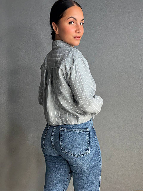 Сорочка жіноча Mix Ray 4447 укорочена з кишенею у тонку смужку сіра, сірий, M Київ - фото 10