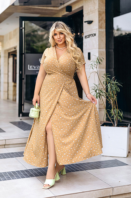 Довга літня сукня у квітковий принт "Bestie" | Норма і батал Бежевий, 50 Київ - фото 1