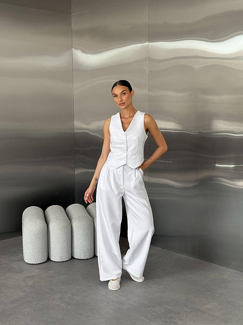 Женский классический брючный костюм двойка: жилет и брюки костюмка Белый, 42/44 Одесса - изображение 5