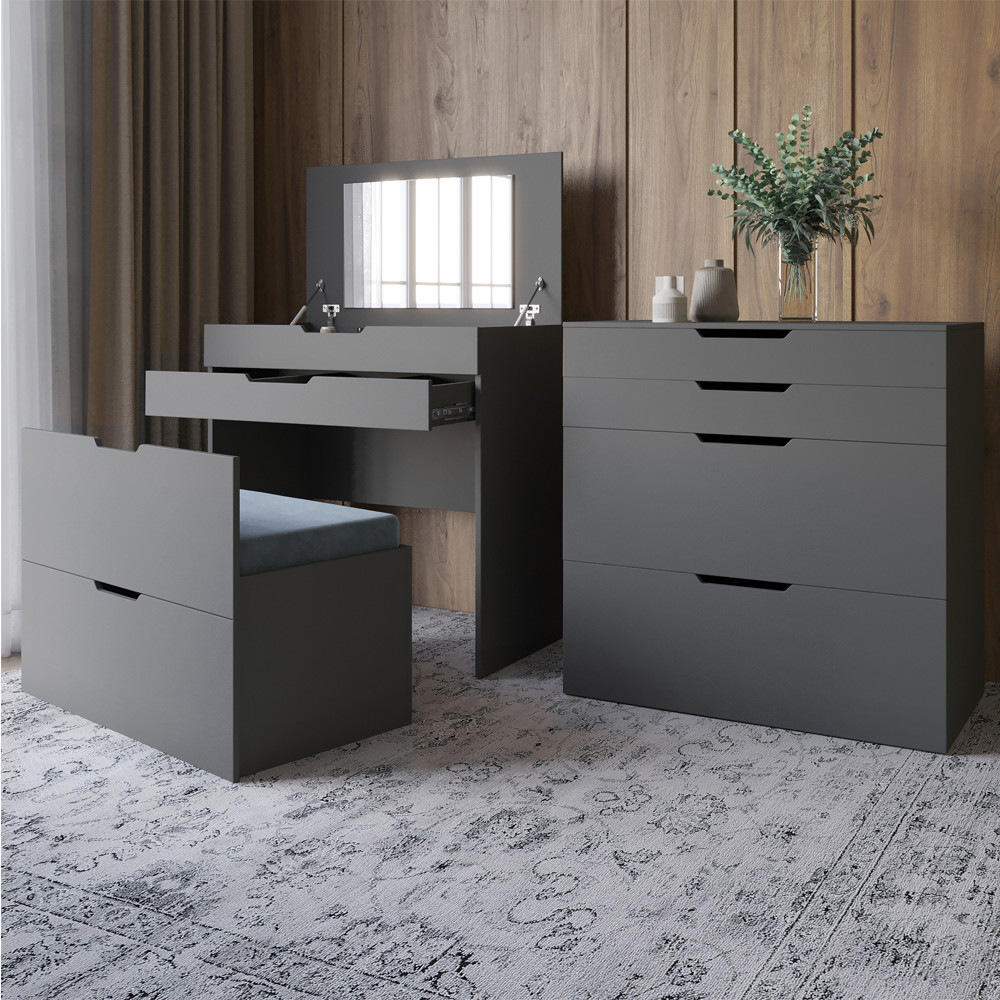 Комод-трюмо с зеркалом, нишей под сиденьем и ящиком LION Азия Антрацит (LION-041662) ТОП Львов - изображение 1