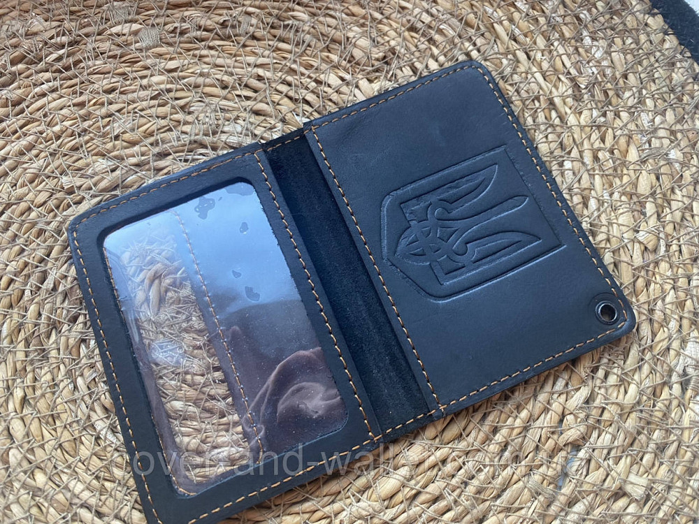 Обкладинка на нове посвідчення ДСНС із вінтажної шкіри чорного кольору Київ - фото 7