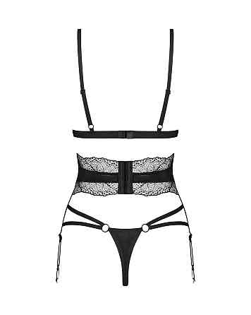 Комплект Obsessive Lobellis 3-pcs set, XS/S, черный, лиф с мягкой чашкой, стринги, пояс для чулок Sex Aura Киев