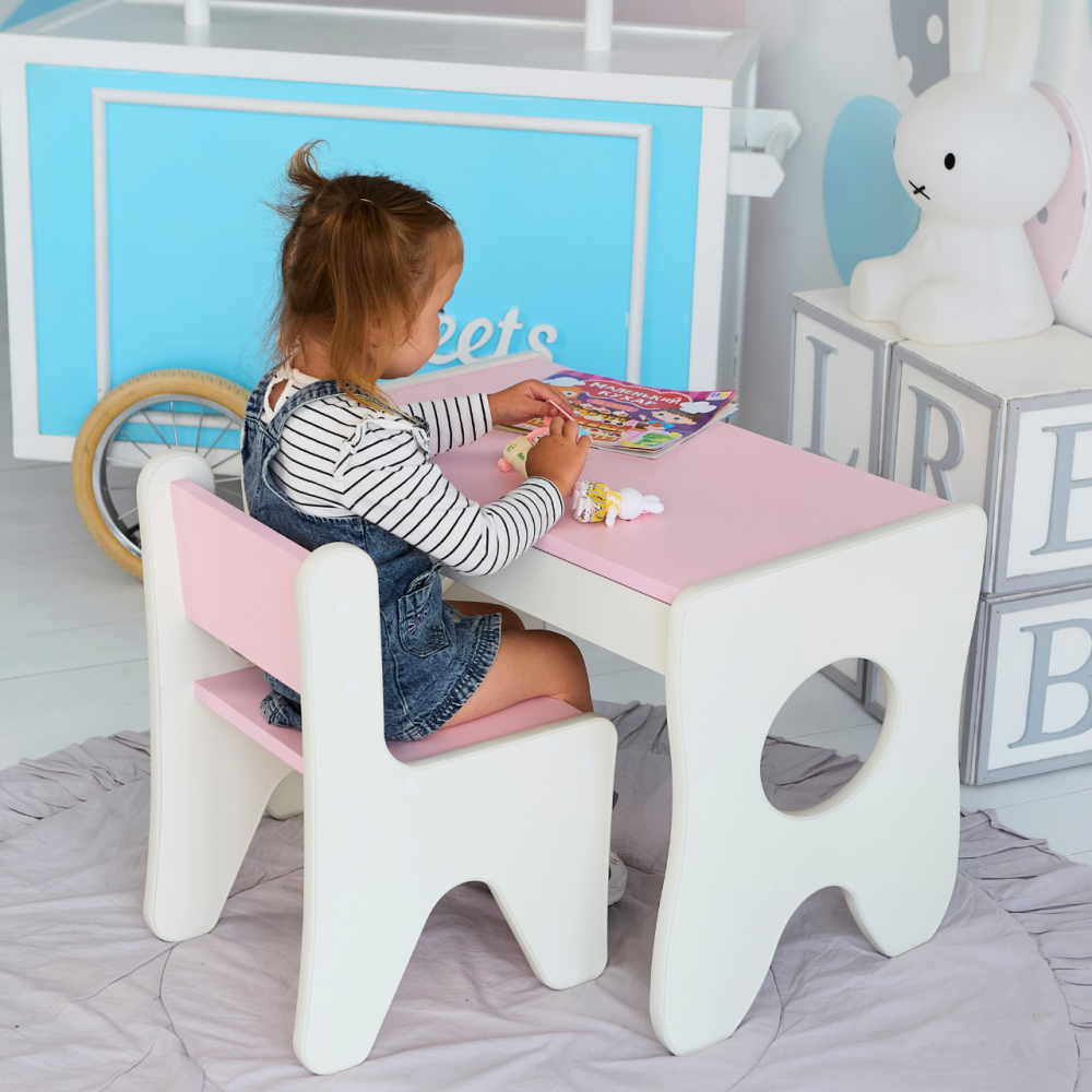 Столик и стульчик для ребенка 70×45×51, детский игральный стол и стул, белый с розовым Киев - изображение 6