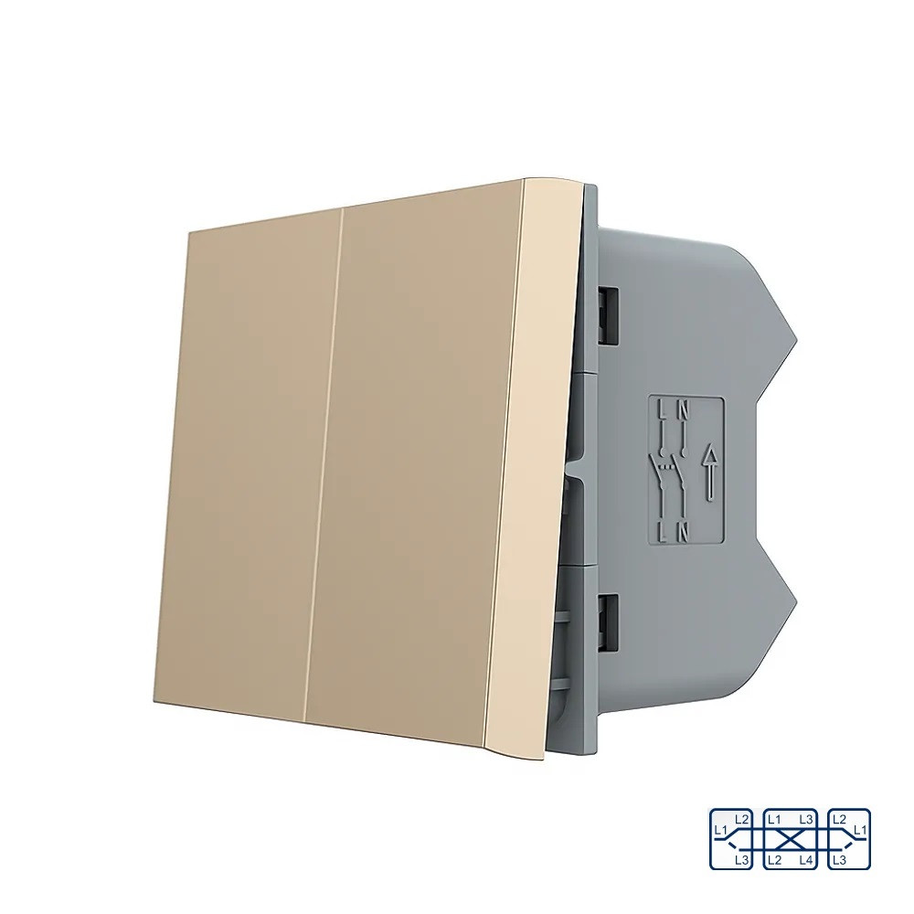 Перехресний (хрестовий) вимикач LIVOLO, 2-клавішний, золотий, модуль без рамки (VL-FCMM10A-1AP) Коломия - фото 3