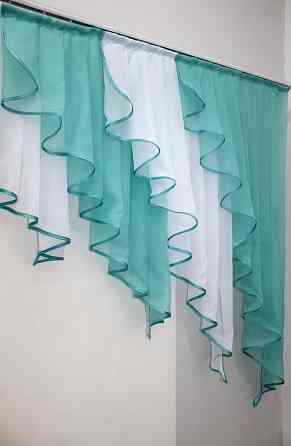 Кухонный комплект VR-Textil № 070к шторка с ламбрекеном бирюзовый с белым 200х170 см (50-335) Киев