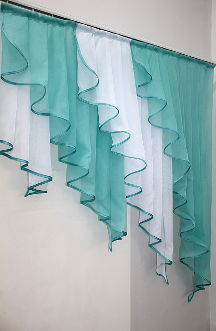 Кухонный комплект VR-Textil № 070к шторка с ламбрекеном бирюзовый с белым 200х170 см (50-335) Киев - изображение 4