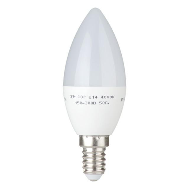 Лампа світлодіодна LED C37, E14, 3 Вт, 150-300 В, 4000 K, 30000 год, гарантія 3 роки (Свічка) Львів - фото 2
