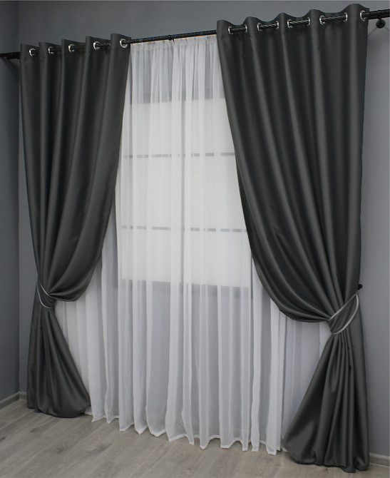 Комплект штор на люверсах VR-Textil Midnight № 1399ш 150х270 см 2 шт Графітовий (37-0139) Київ - фото 3