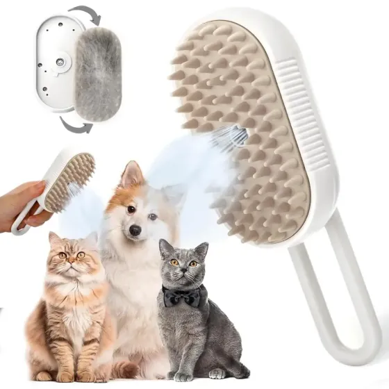 Паровая щетка массажер спрей 3 в 1 PET SPRAY MASSAGE BRUSH для вычесывания собак и кошек с паровым распылителем с ручкой Коломия