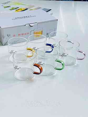 Набір кухлів кавових 6 шт Olens "Кафелюб" 130 мл скло прозоре для дому ресторану Київ