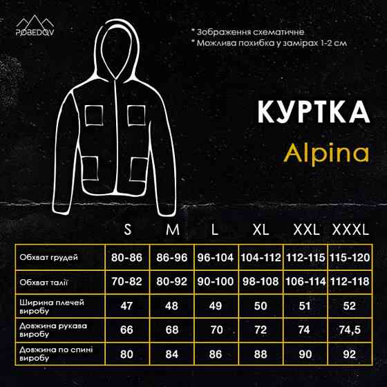 Парка чоловіча зимова з капюшоном сіро-чорна Pobedov Alpina Київ